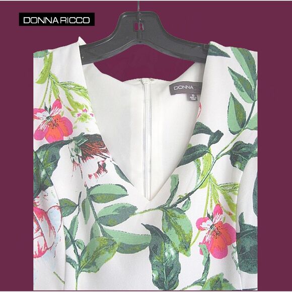 DONNA RICCO NEW Romantic Floral Cold Shoulder V-Neck Sheath Dress 10 - Picture 8 of 12